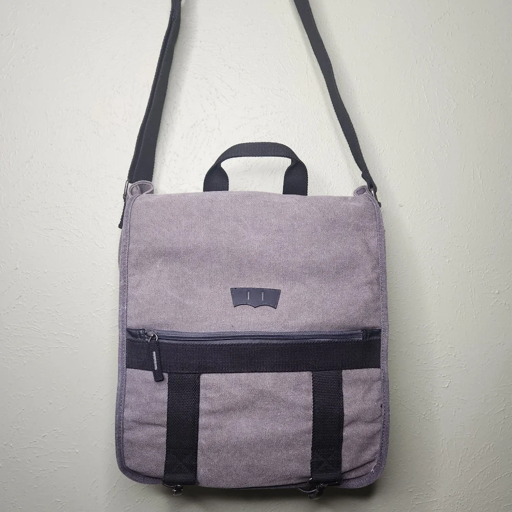 Levi's Canvas Laptop Large Messenger Bag Gray Black Y2K